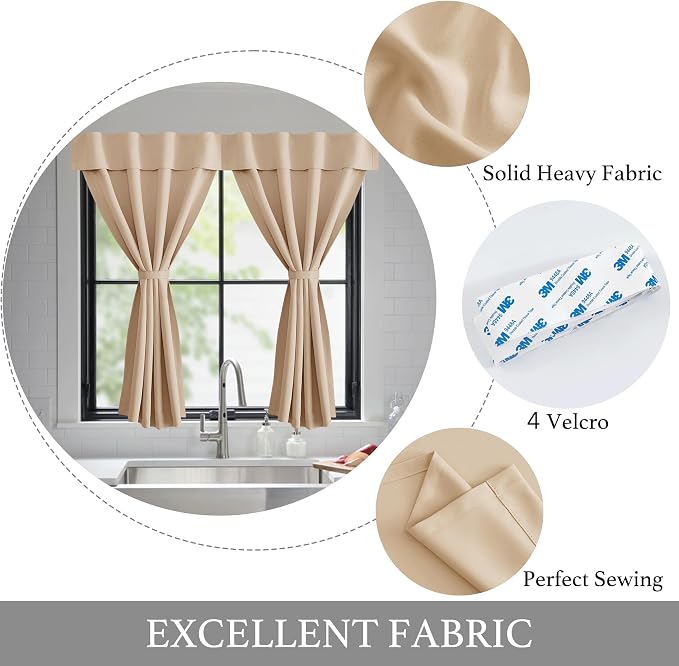NICETOWN Biscotti Beige Living Room Blackout Curtains 63 Inches Long | Farmhouse Solid Thermal Insulated Self Adhesive Drapery Panels for Office Loft, 1 Panel, 42" x 63" - Image 5