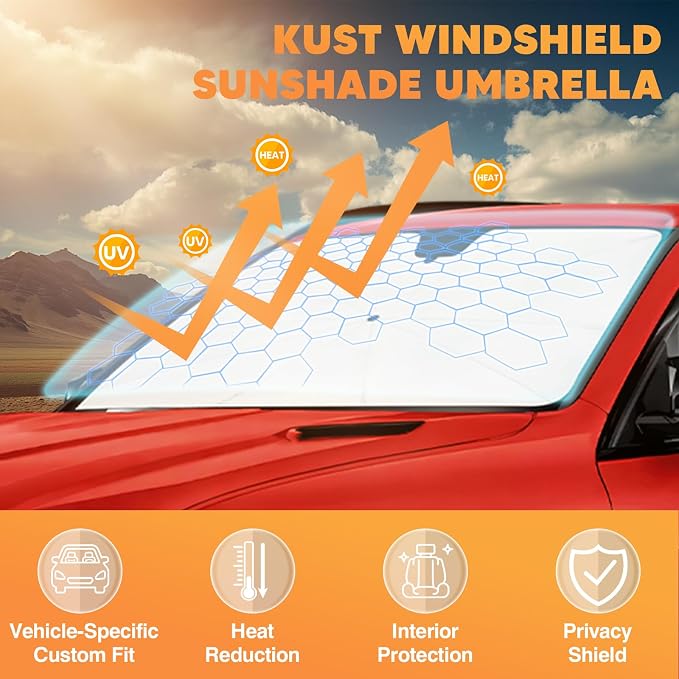 KUST Sun Shade Umbrella for 2022-2025 2026 Hyundai Santa Cruz, 2022-2024 Hyundai Tucson | Custom Fit Windshield Sunshade | with Bendable Handle | Blocks Heat & UV Scratch Resistant Keep Car Cool - Image 2