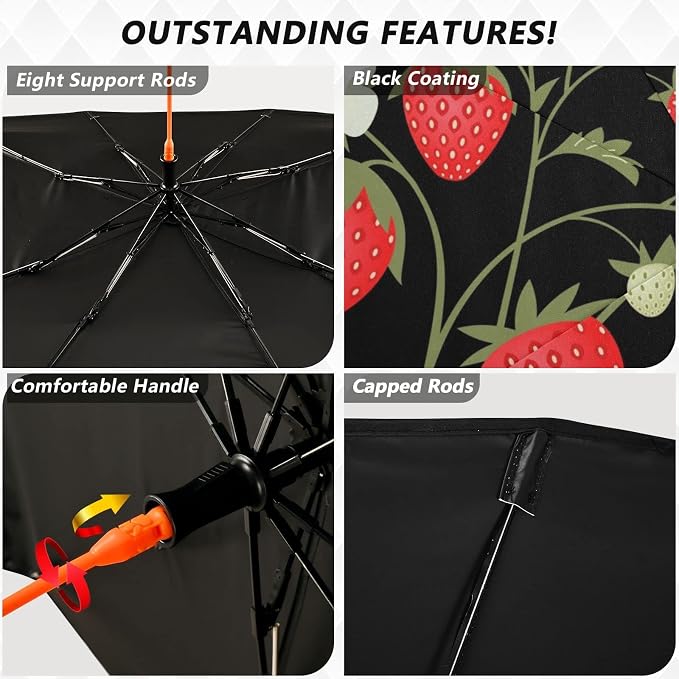 Strawberry Windshield Sun Shade Umbrella Fruit Flowers Leaves Foldable Car Front Window Sunshade Blocks UV Rays Heat Keep Vehicle Cool (55" x 27.5") - Image 2