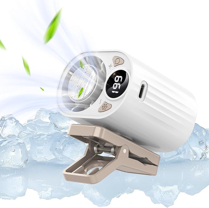 Foluu 199 Speeds Portable Clip Fan with LED Display, 18000RPM Turbo Cooling Personal Fan for Car, Desk, Umbrella, Waist, 360°Rotatable Rechargeable Mini Fan for Outdoor Camping Hiking (White) - Image 9