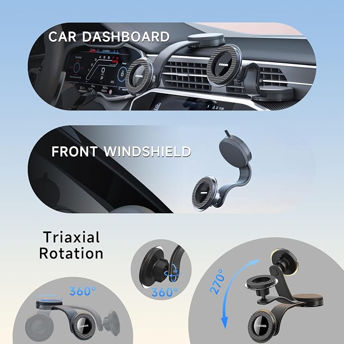 Anti-Shake Vacuum Suction Cup Phone Mount - 108LBS, Magnetic Car Mount, Bendable Car Phone Holder for Windshield Dashboard,Memory Alloy Arm, Car Accessories for iPhone 17/16/15，Texture Black - Image 6