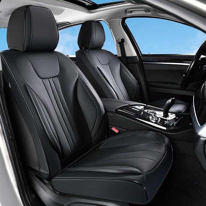 Huidasource Luxury Waterproof Faux Leather Car Seat Covers, Universal Fit for Most Cars, SUVs & Trucks, Airbag Compatible, Easy to Install, Resist Spills, Dirt and Wear for Daily Use, Black - Image 2