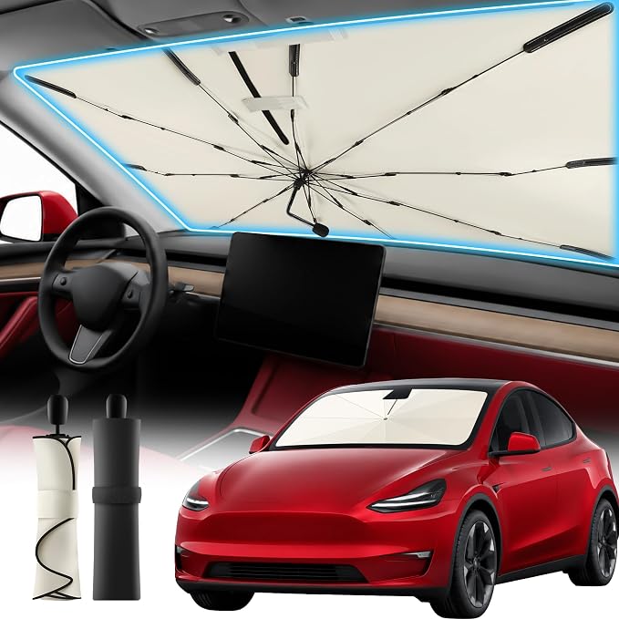 Windshield Sun Shade Umbrella,UPF 50+ Foldable Car Umbrella Sunshade Cover | 57"x33" UV Heat Insulation Car Front Window Sun Shade,5-Layer UV Block Coating,for Sedan,SUV,Pickup,Trucks,Keep Vehicle Cool by Unknown