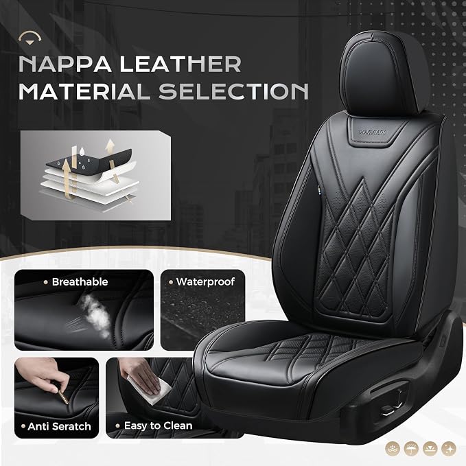 Coverado Car Seat Covers Full Set, Seat Covers for Cars, Front Seat Covers and Back Seat Cover Waterproof Leather Automotive Seat Cover, Universal Car Interior Protectors Cushion for Most Cars - Image 2