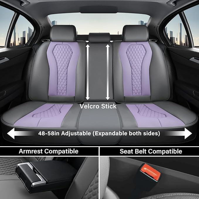Coverado Automotive Seat Covers, Car Seat Covers Full Set, Purple Car Seat Cover, Car Seat Covers Front Seats Back Seat Cover, Waterproof Car Seat Cushion,Leather Seat Protector Fit for Most Cars - Image 4