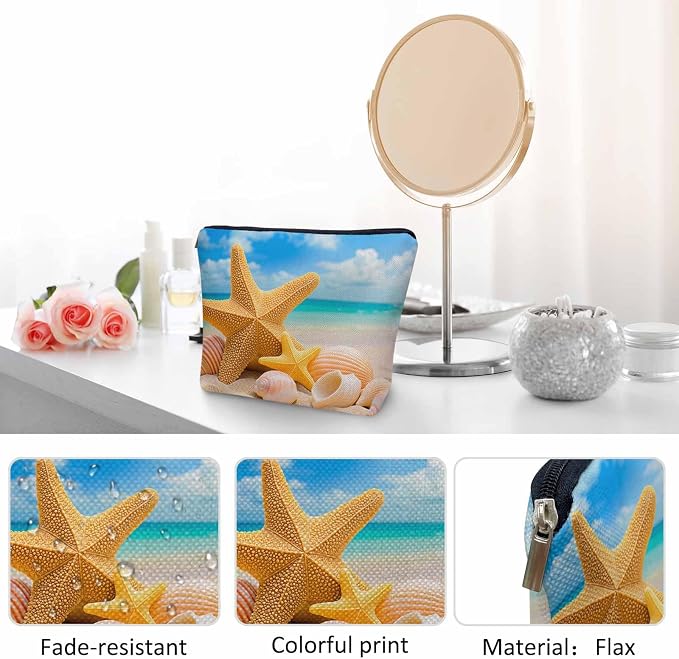 Starfish Seashell Makeup Bag - Turquoise Ocean Cosmetic Bag with Zipper for Beach, Gym, Bathroom - Image 5