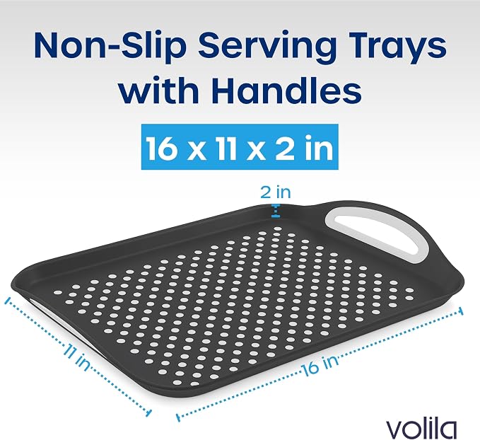Food Trays for Eating on Couch - 2 Pack - Non Slip Dinner Trays for Eating Set of 2 Non Slip Serving Tray and Food Tray with Handles (Black & White) - Image 3