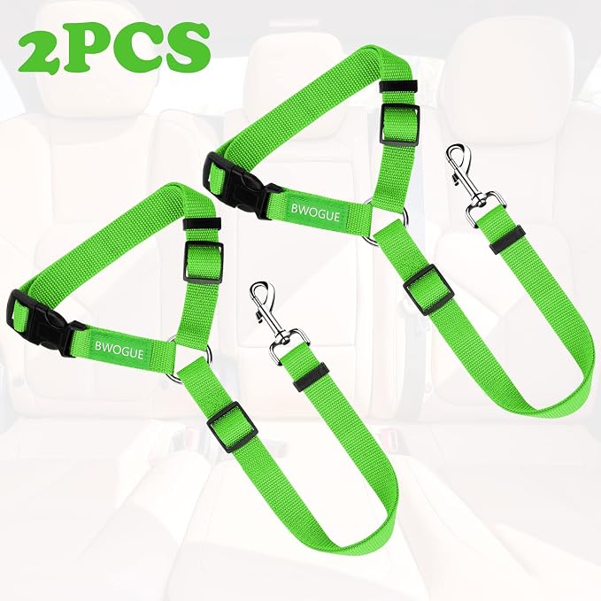 BWOGUE 2 Pack Dog Seat Belt for Car, Green Headrest Restraint Safety Strap | 18-30 in Adjustable, Headrest Loop, 2 Pack for Dogs and Cats, Nylon Safety Strap, Use with Dog Harness, Zinc Alloy Snap - Image 2