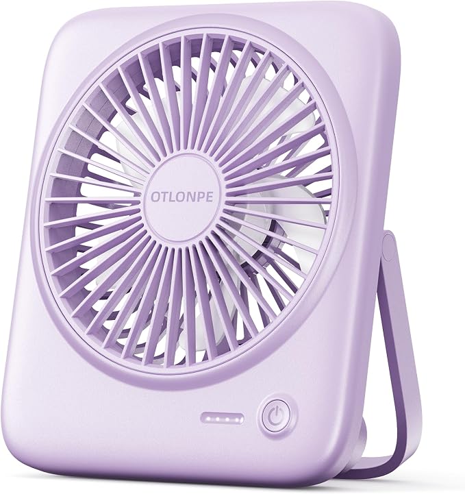 Otlonpe Personal Portable Desk Fan, 4000mAh Small Rechargeable Portable Fan Battery Operated & USB Powered for Travel Sleeping Bedroom Office Home Table, Cordless, Quiet, 4-Speed, 6.5 Inch (Purple) by OTLONPE