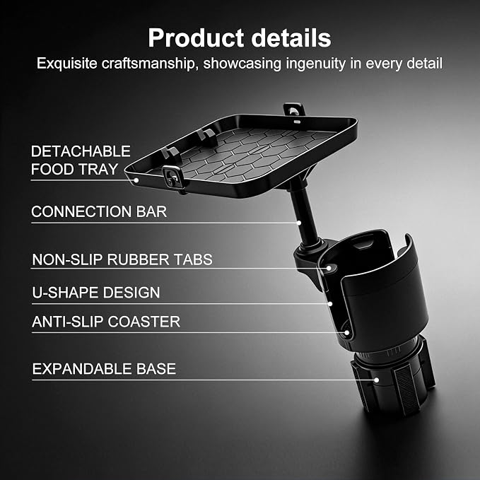 Car Cup Holder Expander Tray with Phone Slot | 9.5in removable tray, fits 16-46oz bottles, universal for cars & Tesla Model Y/3, road trip use - Image 4