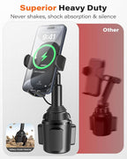 APPS2Car 15W Qi Wireless Car Charger Solid Cup Holder Mount, Adjustable Long Arm & 360° Rotation, Fits 3"–4" Round Cup Holders, Works with Cases ≤ 4 mm (No Metal Attachments) - Image 2