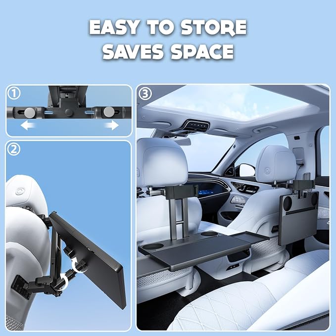 Car Back Seat Tray Table, Stable Foldable Auto Backseat Food Trays Desk for Rear Passenger Road Trip Eating & Work, Multifunctional Adjustable Travel Tray with Phone Drink Holder for Laptop iPad - Image 9