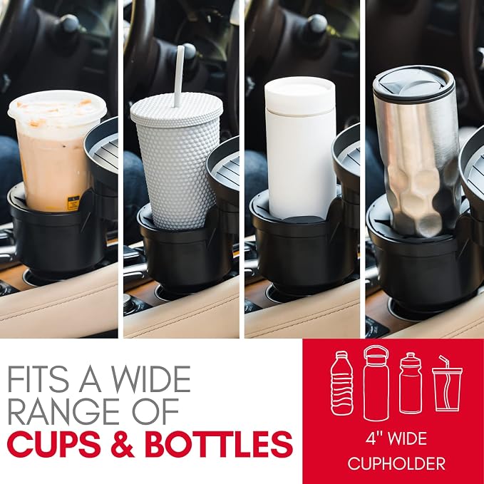 Macally Car Cup Holder Tray and Cup Holder Expander with Phone Slot - Enjoy Your Meal - 9" Car Food Tray Table and Drink Holder for Yeti, Hydroflask, etc. - Image 4