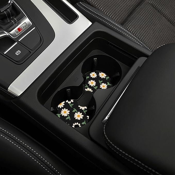 Daisy Flower Steering Wheel Cover 15 Inch + 2Pc Cute car Coasters Set | Anti-Slip Breathable Universal Car Wheel Cover Soft Comfort Grip Accessories for Women Men - Image 8
