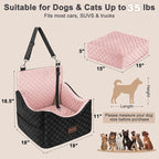 JOEJOY Elevated Dog Car Seat for Small/Medium Dogs up to 35 lbs, Memory Foam Booster Seat with Detachable Washable Cover, Travel-Safe Car Bed with Safety Belts & Storage Pockets, Pink - Image 8