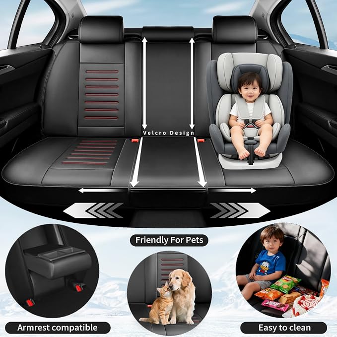 Fit Sienna Car Seat Covers for Toyota Sienna 2007-2025 2026 -Premium Leather, Waterproof，Breathable，All-Weather Seat Cushion Protecto & Airbag Compatible, 2 Front Seat Red Line Black - Image 3