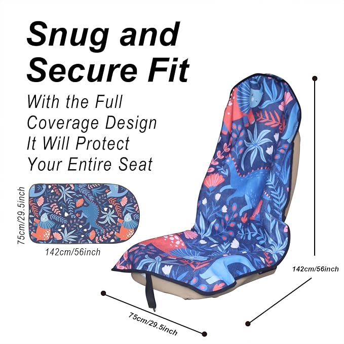 Car Seat Cover Protector Front Seats,for Gym Workout,Running,Swimming,Beach and Hiking,Waterproof Sweat Towel Bucket Seat Covers for Cars SUV Trucks (Dinosaur, 1Pcs) - Image 3