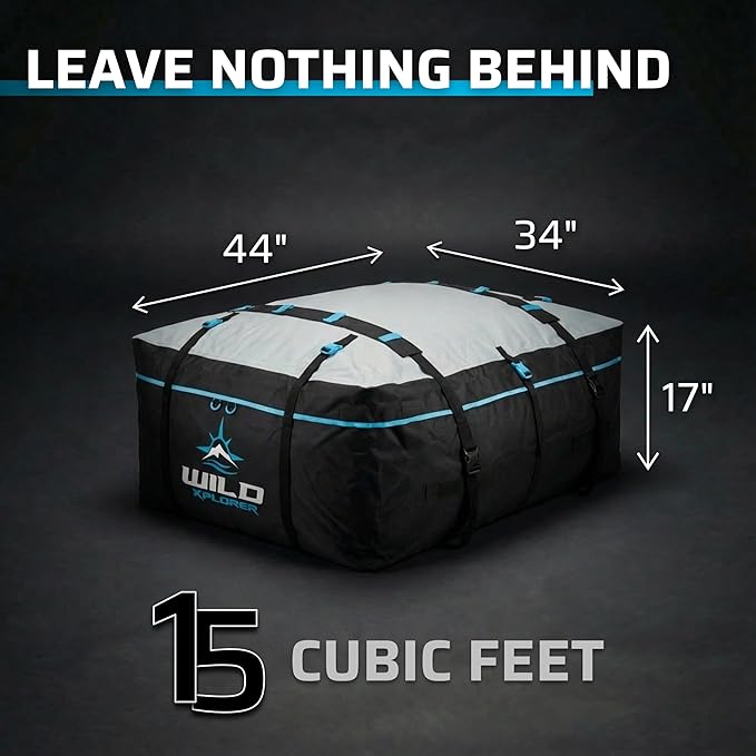 Rooftop Cargo Carrier 15 Cu Ft, Waterproof Soft Shell Roof Bag | Heavy Duty Car Top Luggage Cargo Bag with Patented Door Hooks, Protective Mat and Storage Bag (44 x 34 x 17 in, L) - Image 3