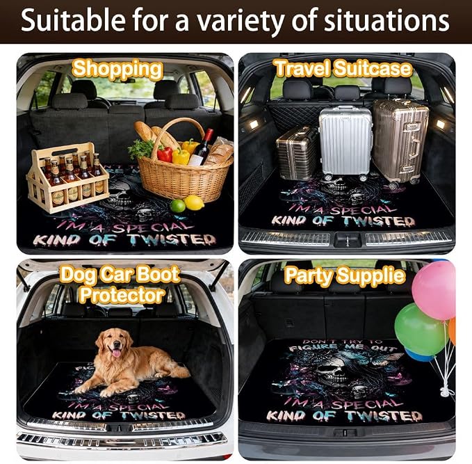 Car Trunk Mat for SUV, 29"x39" Halloween Gothic Skull Cargo Liner Protector | All Weather Universal Cargo Liners for Dogs, Car Accessory for SUVs/Sedan/Wagons, Durable Non-Slip Washable Rear Cargo Mat - Image 7