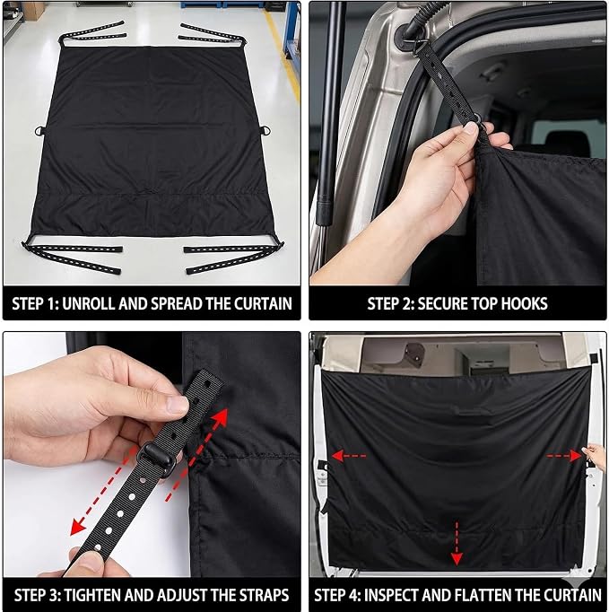 7x6 ft Van Privacy Curtain in Cab, Rear Door Shower Curtain | with 4 Pack Magnetic and 2 Pack Ground Stakes Hooks Adjustable Camping Curtain Changing Car Cover for Truck Travelling - Image 6