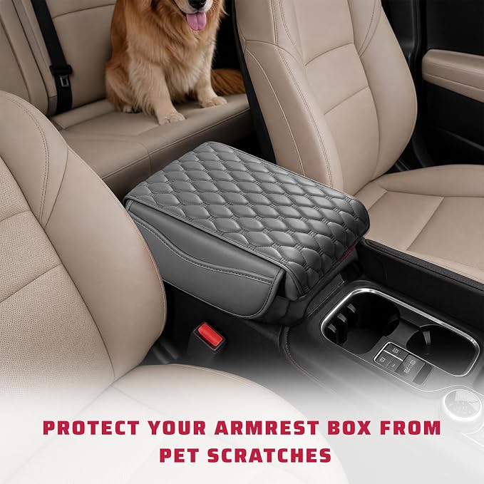 Car Center Console Cover, Memory Foam Auto Armrest Cushion Center Console Pillow Pad with Side Pockets, Anti-Scratch Leather Elbow Pillow Armrest Seat Box Protector for Most Cars (Gray) - Image 6