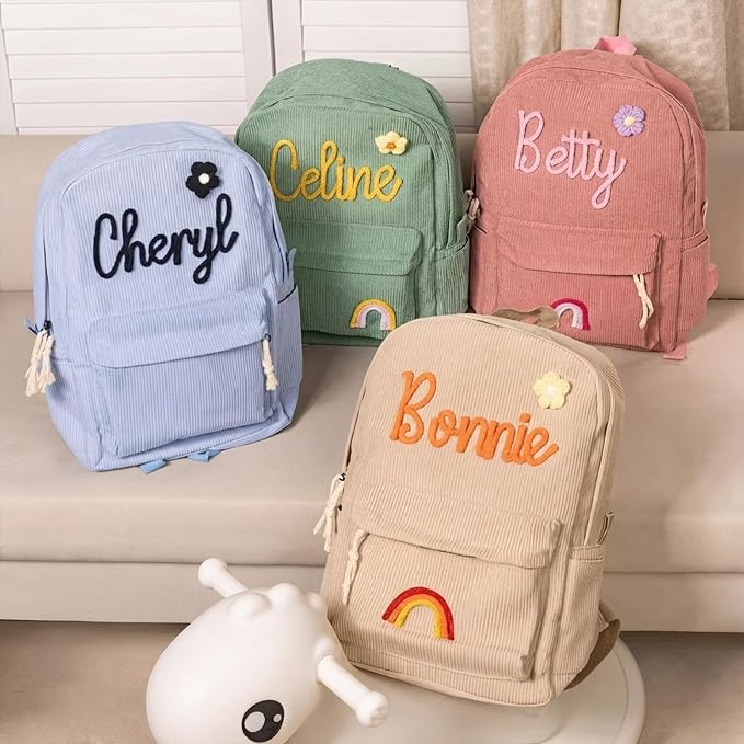 Custom Corduroy Backpack with Personalized Woven Name, Vintage Casual Daypack, Adjustable Strap Backpack for Commute Travel & Campus - Image 5