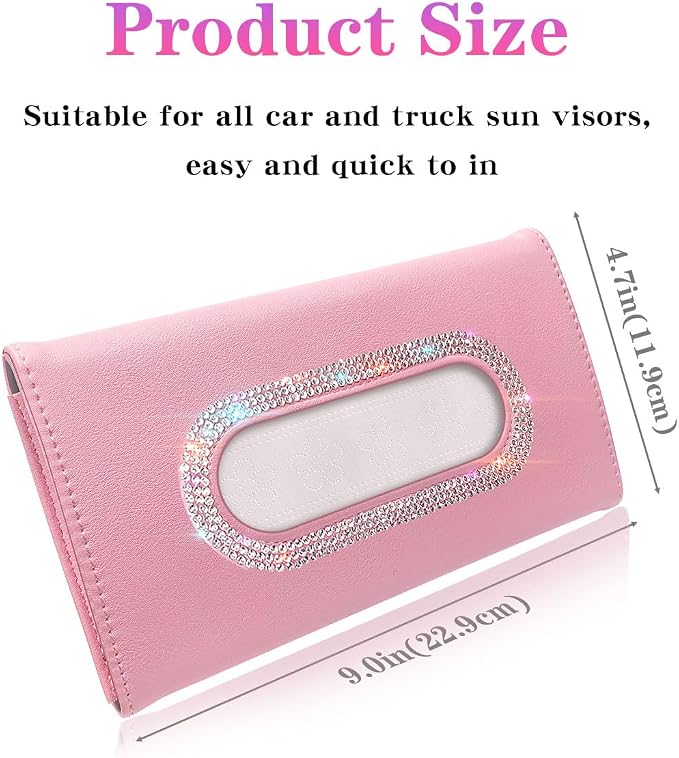 Bling Car Visor Tissue Holder, Diamond Mask Holder for Car Visor, PU Leather Tissue Box Holder,Wipes Case for Car Visor, Sun Visor Napkin Holder(Pink) - Image 6