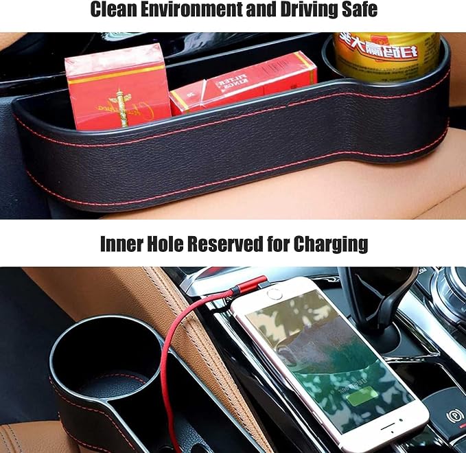2 Pcs Car Seat Gap Filler - Leather Car Seat Crevice Storage Box with Adhesive Foam Pads, Car Gap Filler Organizer for Front Seat Gap Filler Between Car Seat and Console, Universal Fit - Image 4