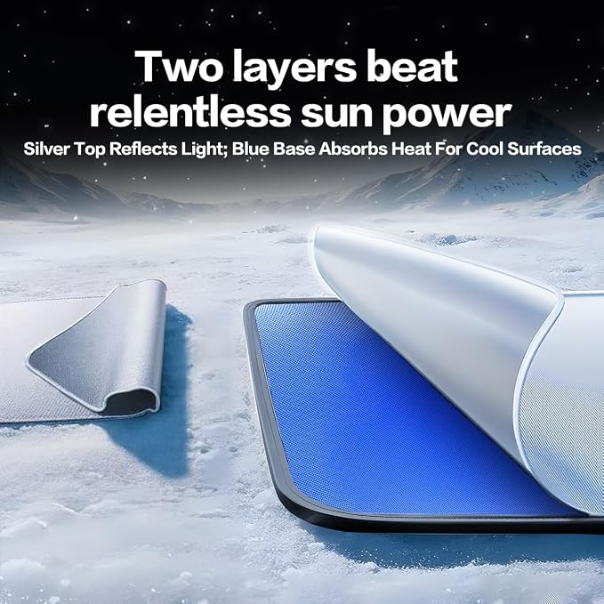 Titanium Silver Windshield Sun Shade for Toyota 4Runner 2010-2025 | Ice Blue Reflective Layer, UPF 50+ UV and Heat Blocking, Foldable, Hot-Weather Interior Protection, for Cars, SUVs and Trucks - Image 5