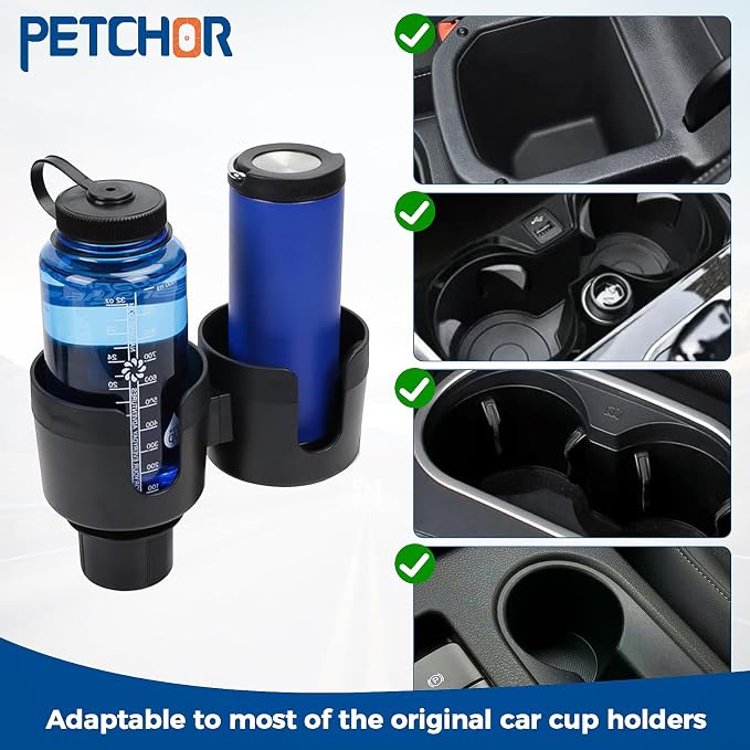Large Dual Car Cup Holder Expander for Bottles Cups Snack Organizer | With Impact-resistant Silicone Edges for Anti-Slip Stability. All Purpose Car Cup Holder for Bottles Cups Snack Organizer - Image 4