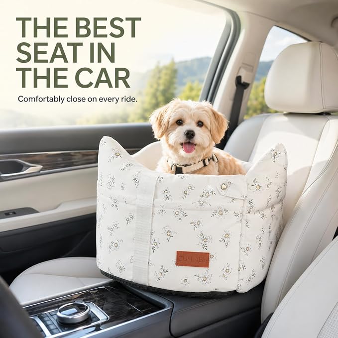 Center Console Dog Car Seat Safe Travel for Small Dogs Under 15 lbs | Detachable Washable Pet Carrier with Storage Pockets & Safety Leash,Off White - Image 3