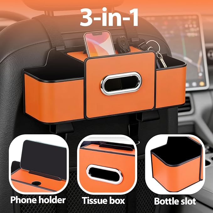 ZenChef Three-in-one Car Organizers and Storage, 2025 New Multi-function Car Tissue Holder, Multi-function Backseat Car Organizer with Cup Holder, Tissue Box, Hook (brown) - Image 3