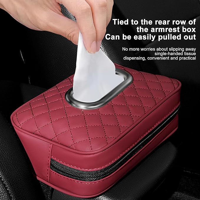 Car Tissue Holder,Claret | extra large capacity car tissue box can hold 130-180 tissues per box, size: 7.9"x5.1"x2.4" - Image 2