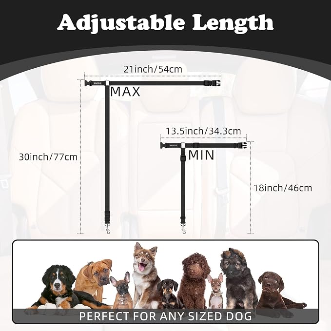 BWOGUE 2 Pack Dog Seat Belt for Car, Headrest Restraint Safety Leads | Headrest Loop for Car Travel, 18-30 in Adjustable, 2-in-1 Seat Belt and Leash, 2 Pack for Dogs and Cats, Use with Dog Harness - Image 4