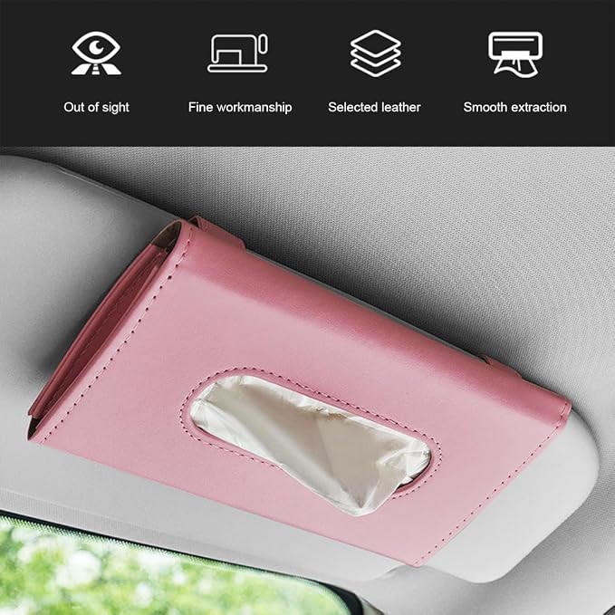 Ohleats Car Tissue Holder, Leather Sun Visor Napkin Holder, Auto Backseat Tissue Mask Case Dispenser for Most Vehicles, Universal Interior Car Accessories Hanging Tissues (Pink) - Image 5
