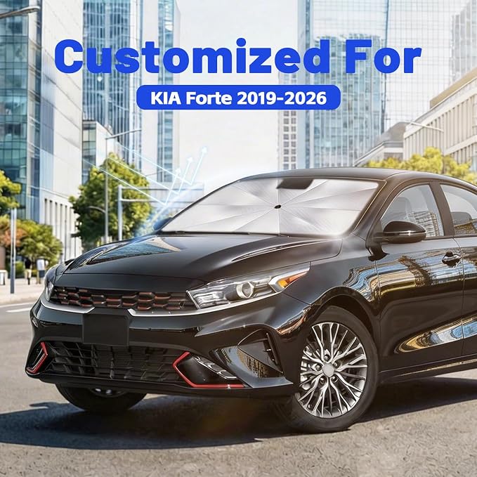 Car Windshield Sun Shade Umbrella for Kia Forte 2019-2026, 1:1 Fit Sunshade | [Reflective Coated Fabric] Car Shades Sun Visor Keep Car Cool and Protects Interior, Sunshade Umbrella for Front Window - Image 2