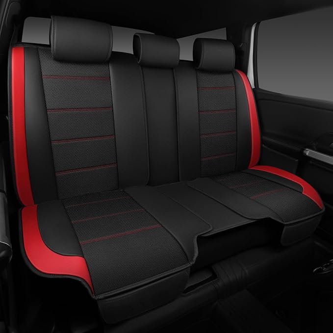 CAR PASS 5 Seats Leather Car Seat Covers, Sideless Car Seat Protectors with Storage Pocket, Water Resistance Seat Cover, Universal Fit Most Cars, SUVs, Trucks and Vans (Full Set,Black and Red) - Image 3