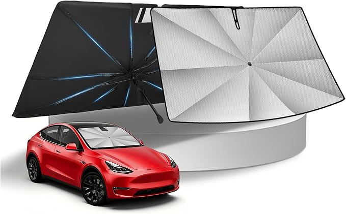 KUST 56" * 31" Upgraded Windshield Sun Shade Umbrella - 【Medium Size】 - Foldable Ice-Crystal Shade Umbrella with Bendable Handle - Blocks UV Rays Keep Car Cool - Easy to Install and Use by KUST