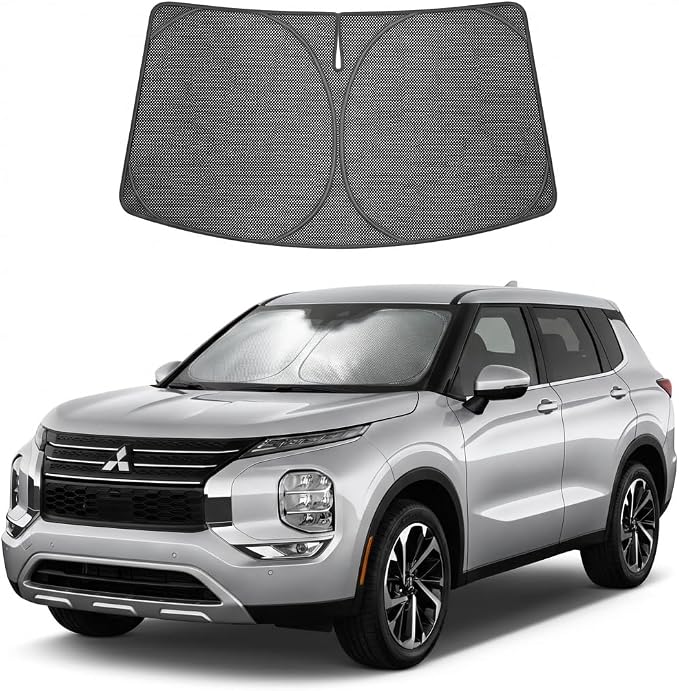 Proadsy Custom Fit 2022-2026 Mitsubishi Outlander Car Windshield Sun Shade | Ice Crystal Micro-Refraction Blocks 99% UV, Drops Cabin Temp 54°F. Foldable Full Coverage for Summer Parking/Camping Privacy by Proadsy