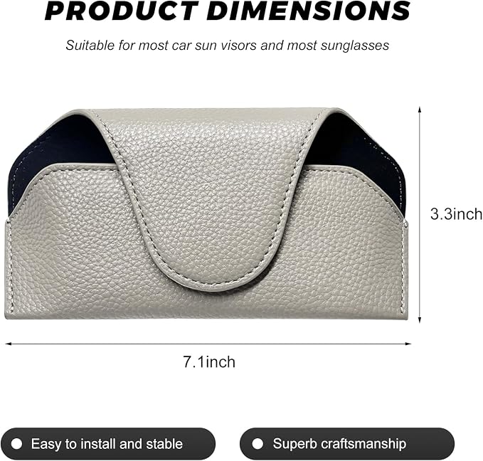 Sunglass Holder for Car Visor, Magnetic Auto Sun Visor Eyeglass Organizer with Dual Back Clips, Leather Glasses Protective Storage Case Universal for Most Vehicles Visors (Gray) - Image 2