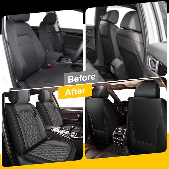 Front Seat Covers for Infiniti Q70 2014-2019 Faux Leather | Waterproof Breathable Scratch Resistant 360° Wrap Airbag Compatible Easy Clean (2 Seats,Black & Grey ) - Image 5