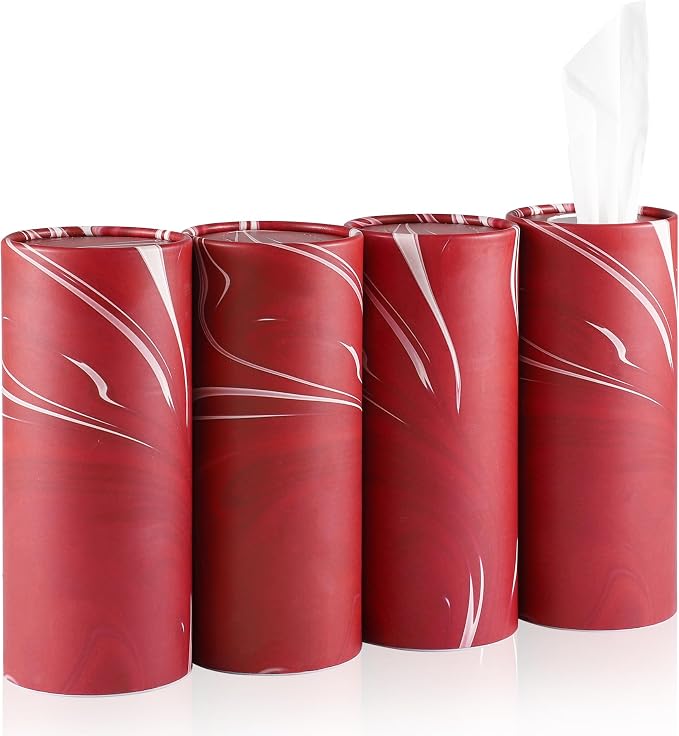 SINGARO Car Tissue Holder, 4 Pack Car Cup Holder Facial Tissues with Travel Tissue Bag, Quick and Convenient Flower Combination Car Tissue Box(4 Canisters/200 Tissues) Red by SINGARO