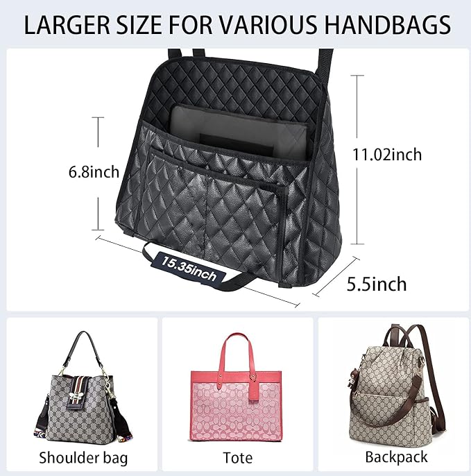 AICEL Car Handbag Purse Holder Between Seats, Auto Seat Leather Organizer Pocket, Front Seat Bag Box Storage for Cell Phone Document, Backseat Barrier for Kids Pet, Fits for Most Vehicles - Image 2