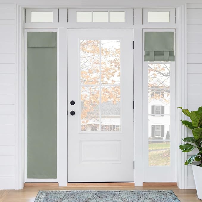 RYB HOME Sidelight Curtains for Front Door, Skinny Narrow Window Curtains | Entry Glass Door Cover, Renter Friendly Blackout Curtains, Adhesive No Drill, Wide 12 inch x Long 69 inch, Sage Green, 1 Pc by RYBHOME