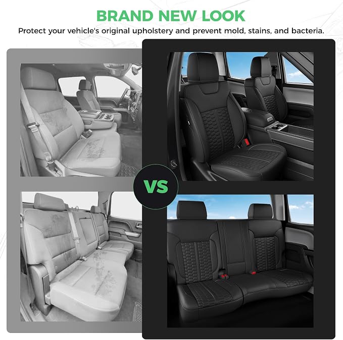 RIDEPOSH Custom Leather Seat Covers for Silverado/Sierra 1500 2014-2018 | Only Crew Cab, Fits 2500/3500HD 2015-2019, Jump Seat Cover(armrest storage only), Protective, Scratch-resistant, Easy-clean - Image 7