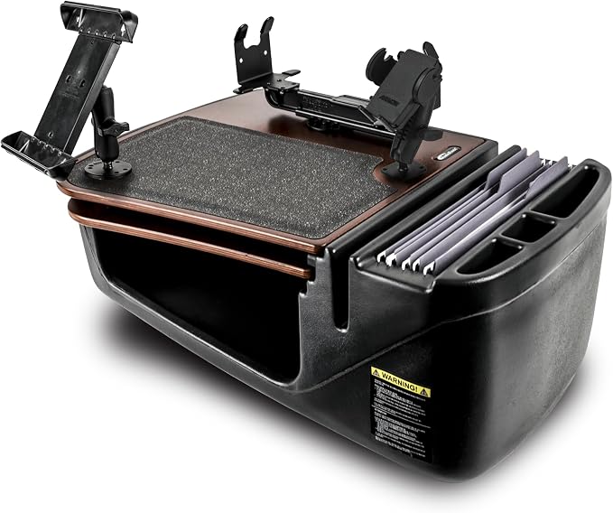 AutoExec AE-GMCD-PI-PS-PM-TAB-21M GripMaster Car Desk for Your Vehicle Workstation and Mobile Office, Mahogany with 400 watt Power Inverter, Printer Stand, Phone Mount and Tablet Mount | 400 Watt Power Inverter, Printer Stand, Phone Mount, Tablet Mount by AutoExec