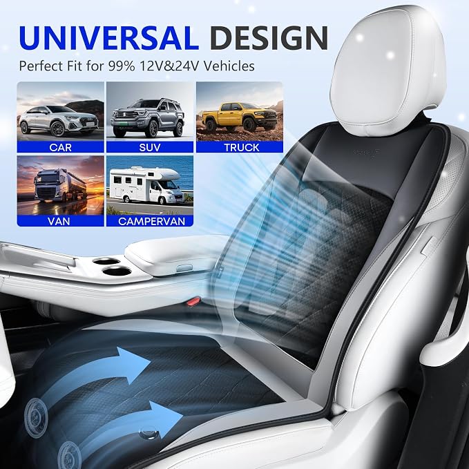 Cooling Car Seat Cover, Ventilated Seat Cushion Cooling Car Seat Pad for Summer Driving with Powerful Turbo Fans Universal Fit for Car SUV Truck Van-Light Grey - Image 8