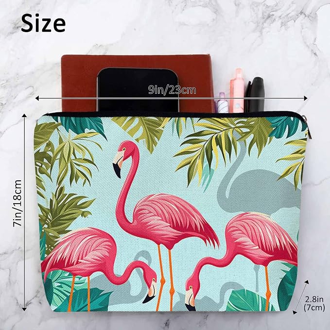 Women Makeup Organizer Bag Flamingo Exotic Flamingo Tropical Palms Flax Cosmetic Bag Makeup Bags Toiletry Bag Accessories Organizer Travel Bags For Home Bathroom Office Hotel Gym Pink Green - Image 4