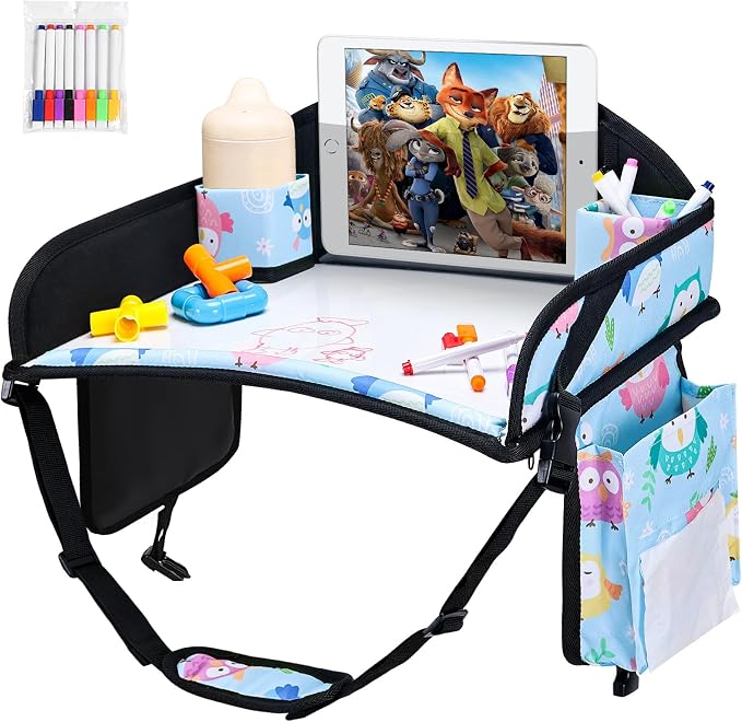 Kids Travel Tray for Toddler Car Seat, Road Trip Activities for Kid | Toddler Car Activities with No-Drop iPad Holder Stand, Roadtrip Essentials with Dry Erase Board & Cooler Cup Holder, 3PC - Image 5