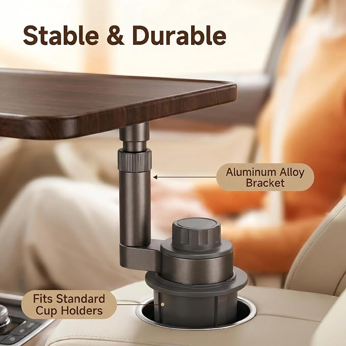 Car Desk for Laptop, Car Table & Car Tray with 360° Rotating Cup Holder, Adjustable Height Car Food Tray, As Car Table Tray or Car Seat Tray, Compatible with Tesla Model 3/Y/S, Ford/Most Vehicles - Image 7